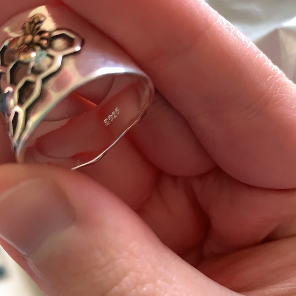 🐝 BOHO Honeycomb Bee S 925 Retro Ring 🐝 - Picture 3 of 5